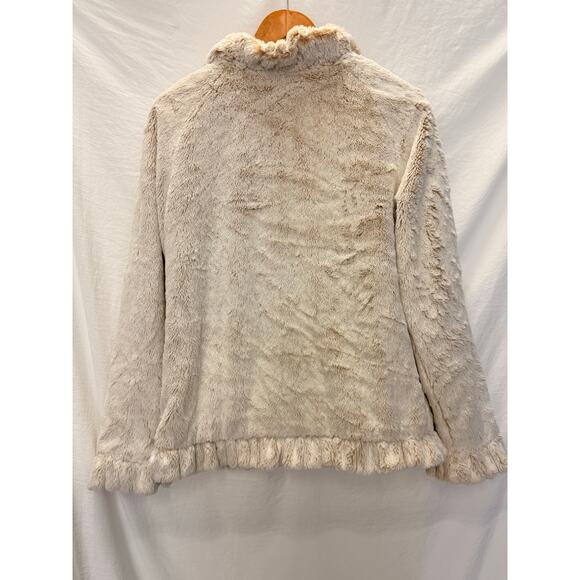 Dale Dressin Ruffle Open Front Faux Fur Coat Cream Small Statement Old Hollywood - Picture 3 of 6